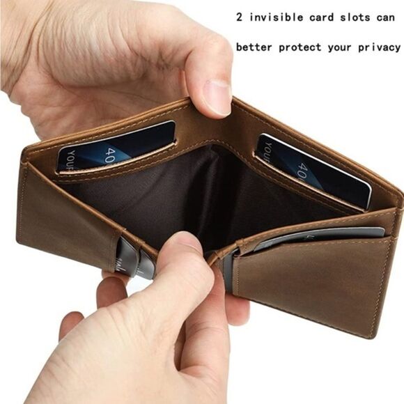 Mens Wallets Bifold Leather with 9 Slots RFID Blocking Larger Capacity Leather - Picture 4 of 6